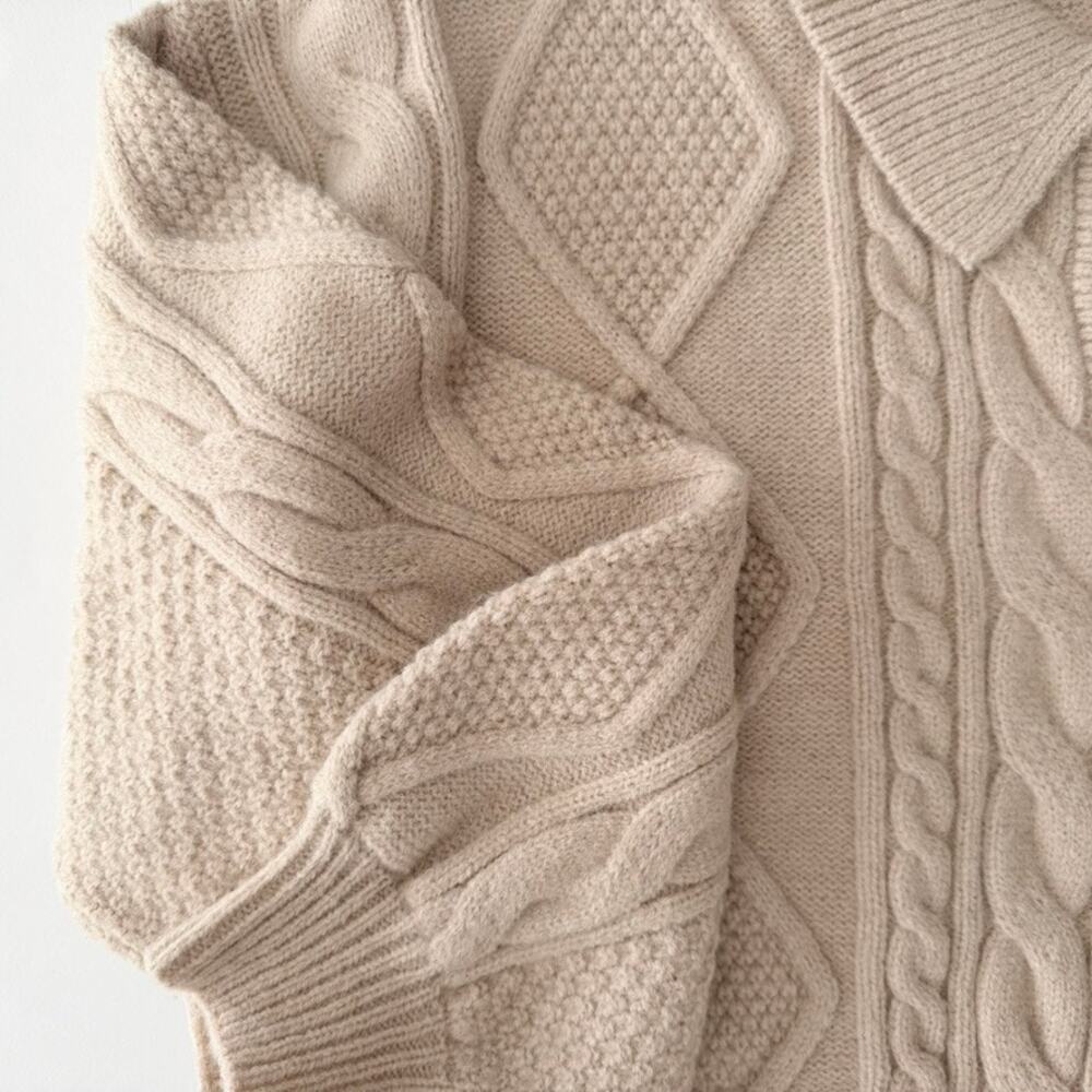 Steve Madden Cay Cable Knit Sweater Neutral Ivory Medium Relax Fit V-Neck Collar - Picture 4 of 8
